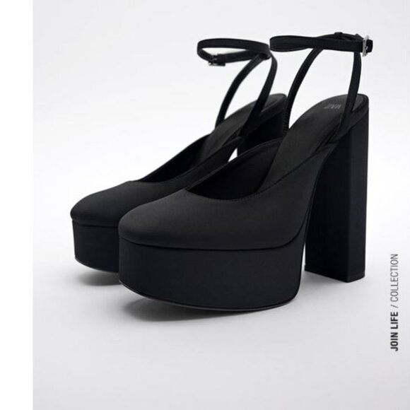 Zara Ankle Strap Heeled Platform Shoes, NWT, 7.5 - Picture 2 of 9